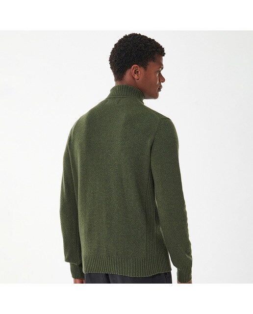 Camisola de Malha Lisa de Homem com Gola em Bico Verde-2