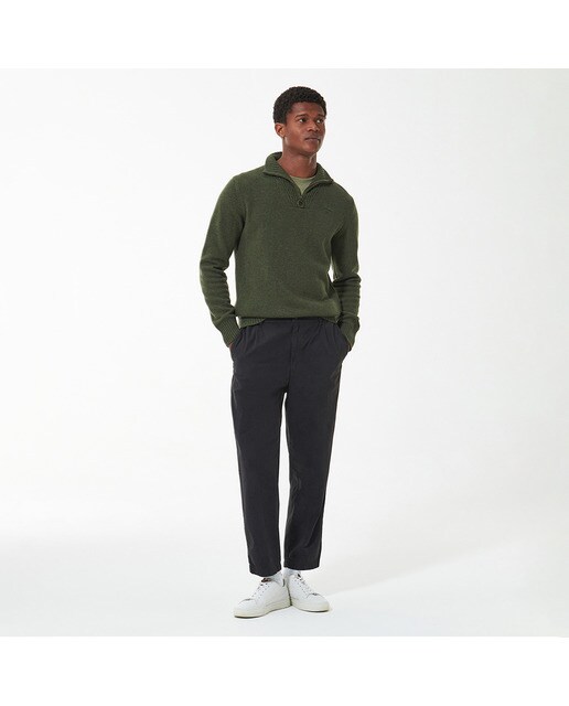 Camisola de Malha Lisa de Homem com Gola em Bico Verde-3