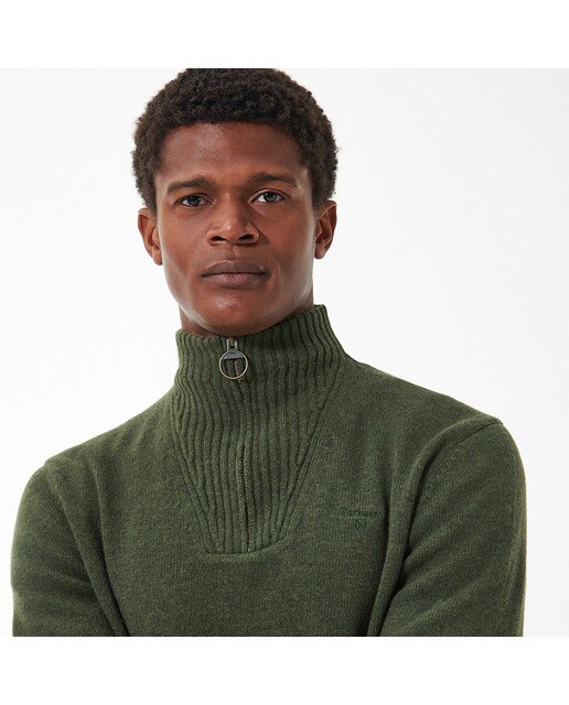 Camisola de Malha Lisa de Homem com Gola em Bico Verde-4