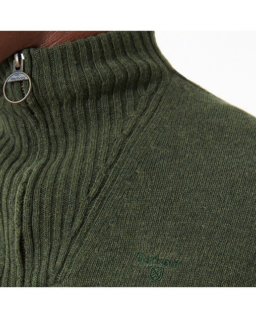 Camisola de Malha Lisa de Homem com Gola em Bico Verde-5
