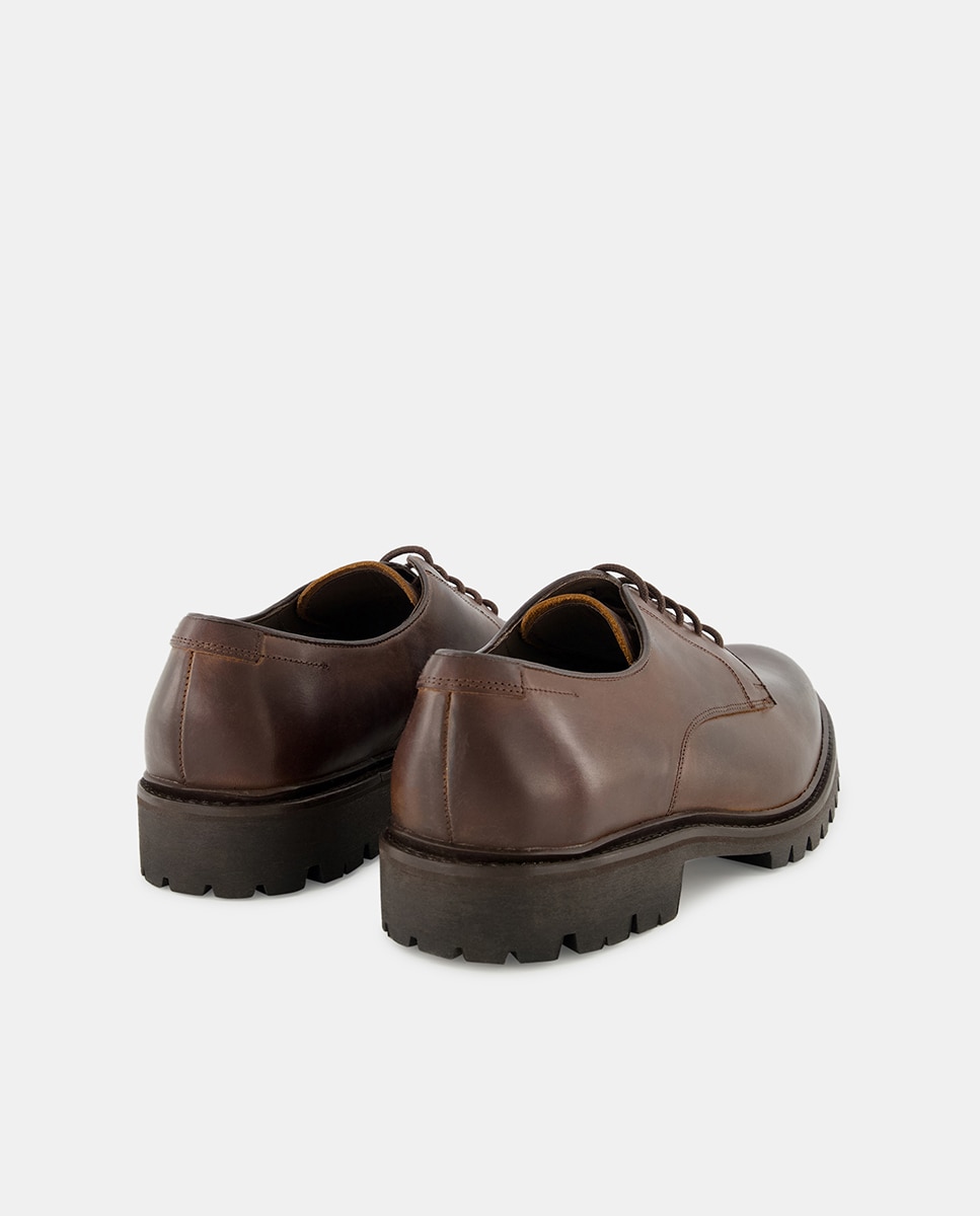 Sapatos de Campo de Homem com Atacadores em Pele e Sola Vibram Castanho-3