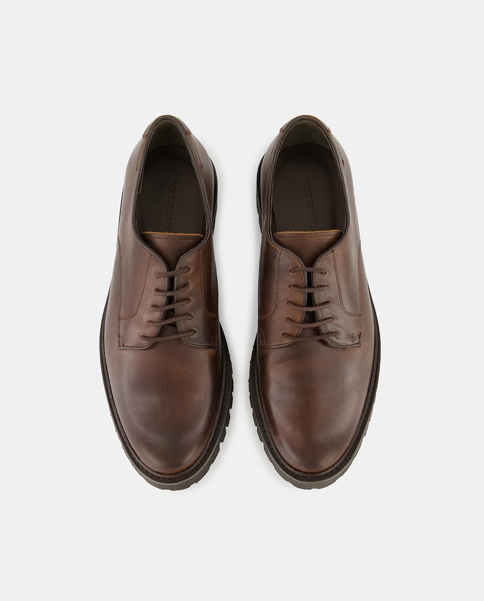Sapatos de Campo de Homem com Atacadores em Pele e Sola Vibram Castanho-4