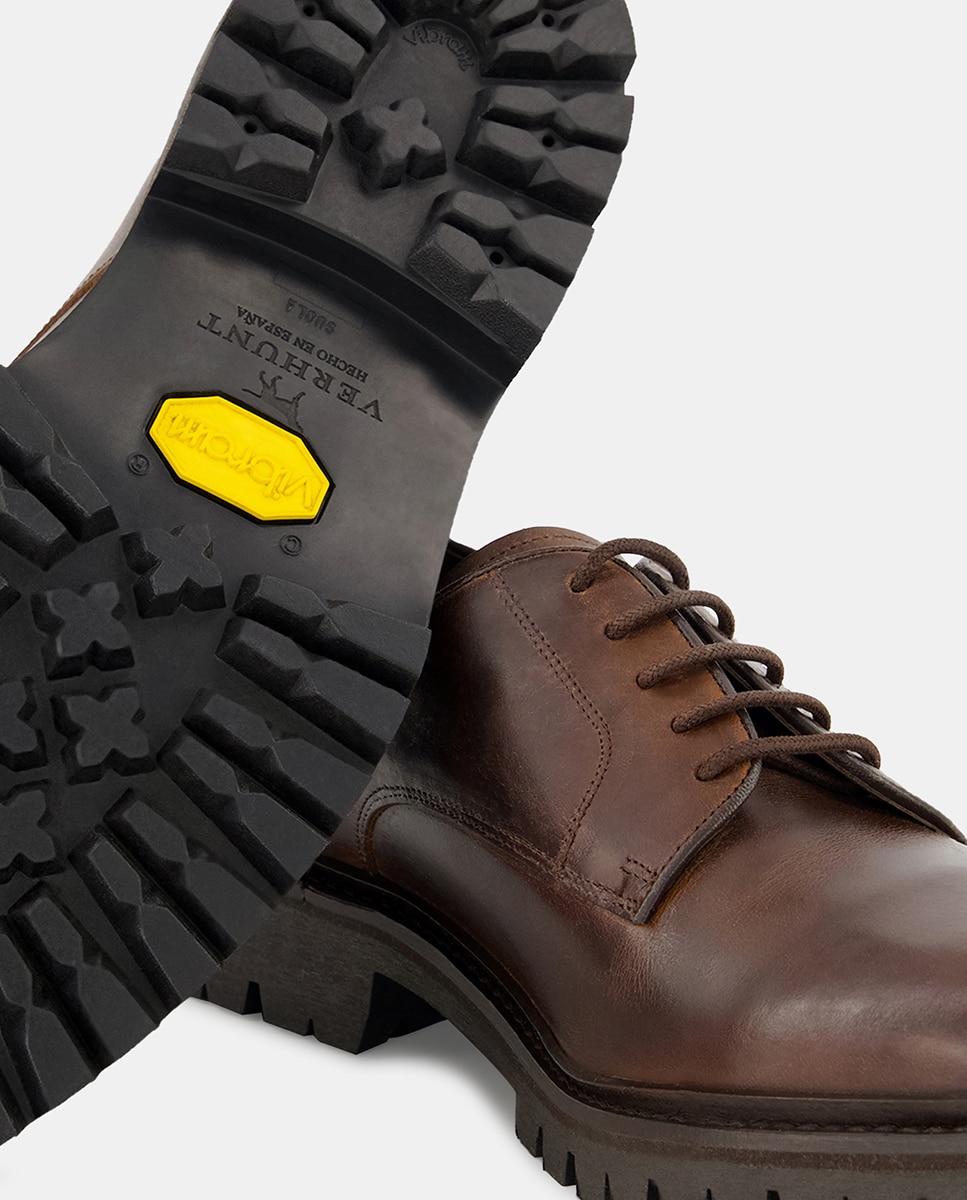 Sapatos de Campo de Homem com Atacadores em Pele e Sola Vibram Castanho-5