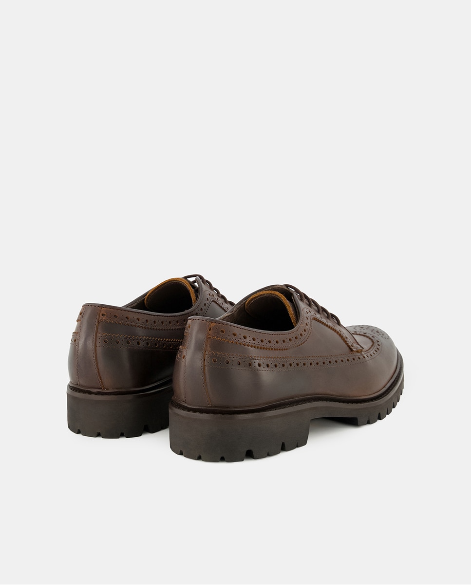 Sapatos Perfurados com Atacadores em Pele Encerada Castanho-3