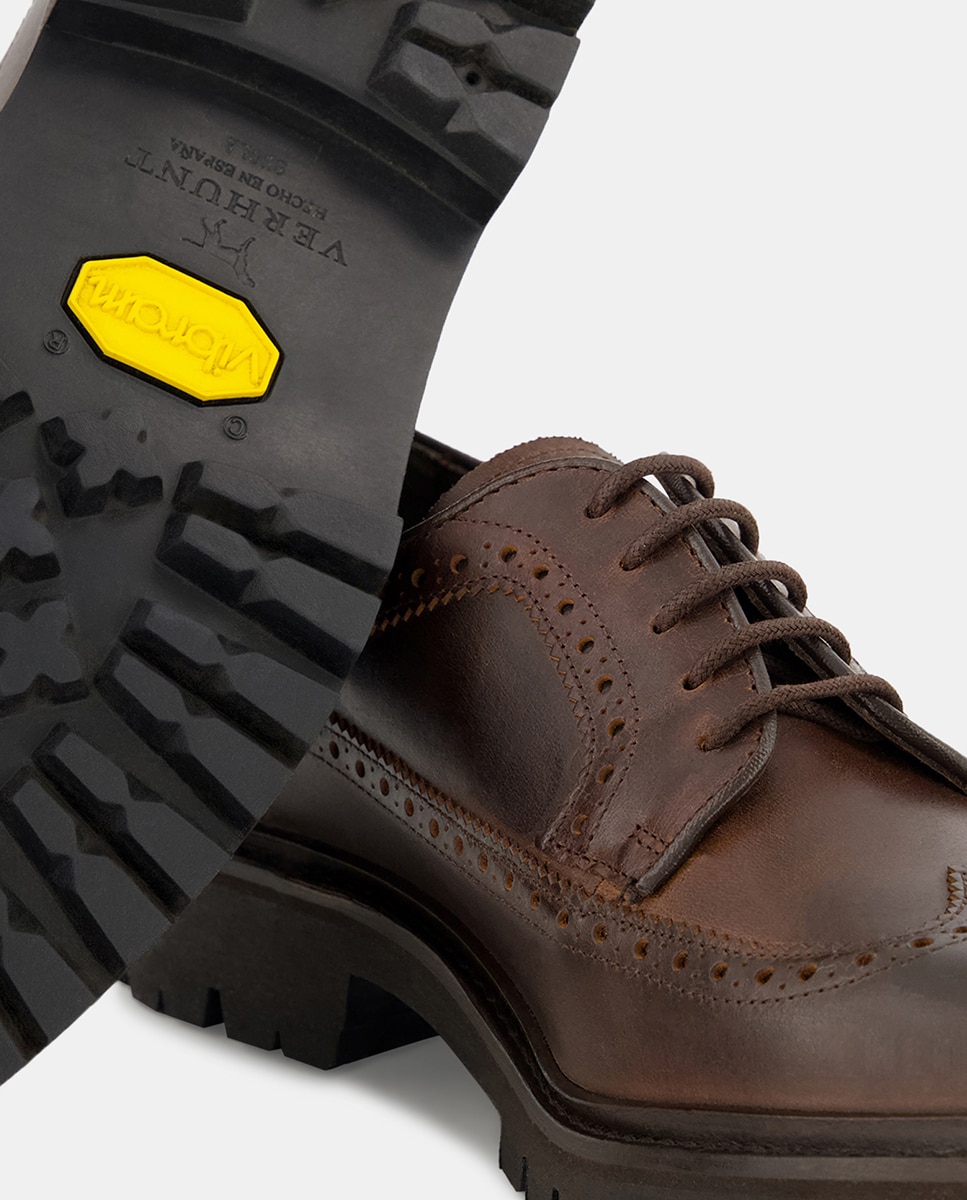 Sapatos Perfurados com Atacadores em Pele Encerada Castanho-5