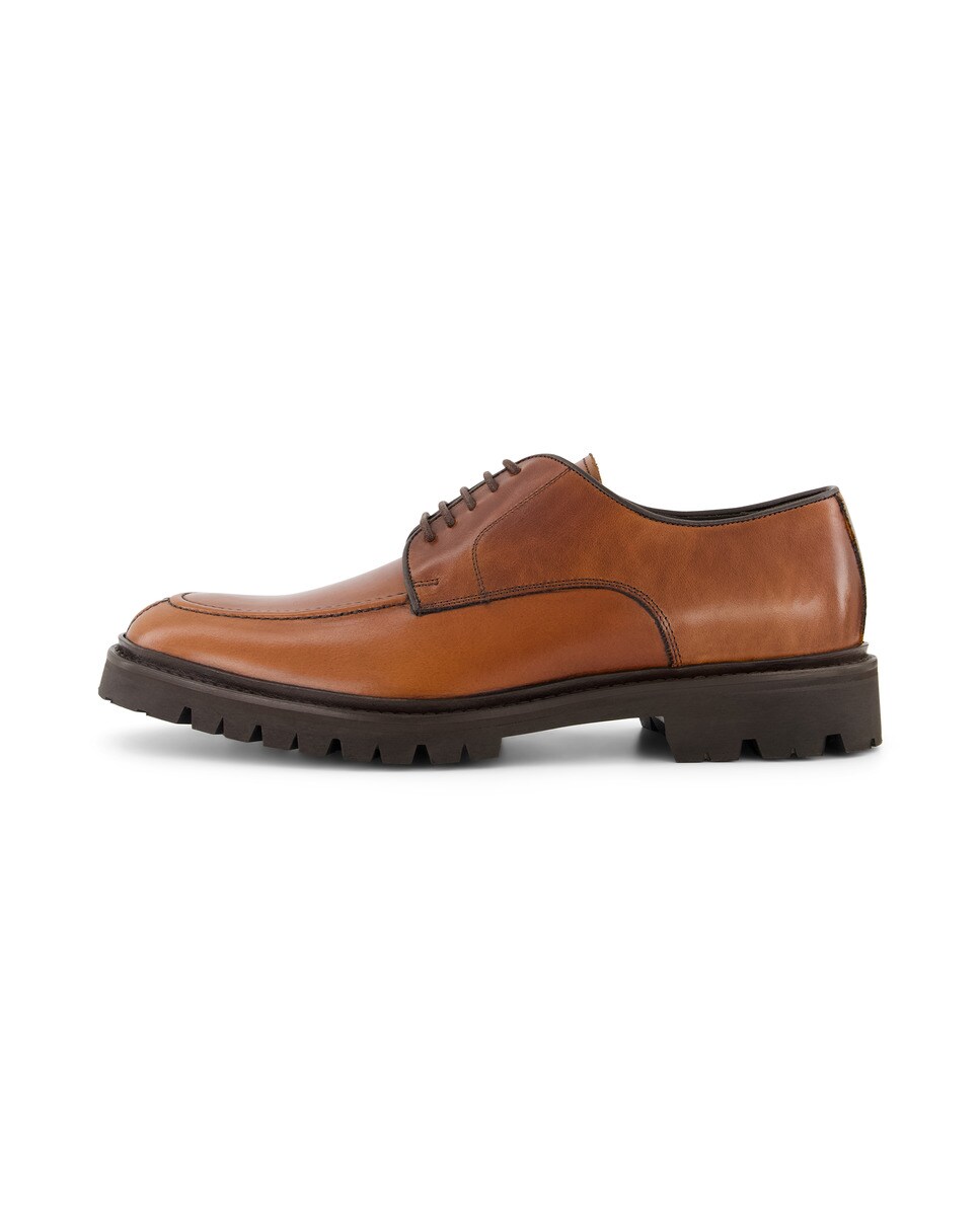Sapatos de Campo de Homem com Atacadores em Pele e Sola Vibram Castanho-2