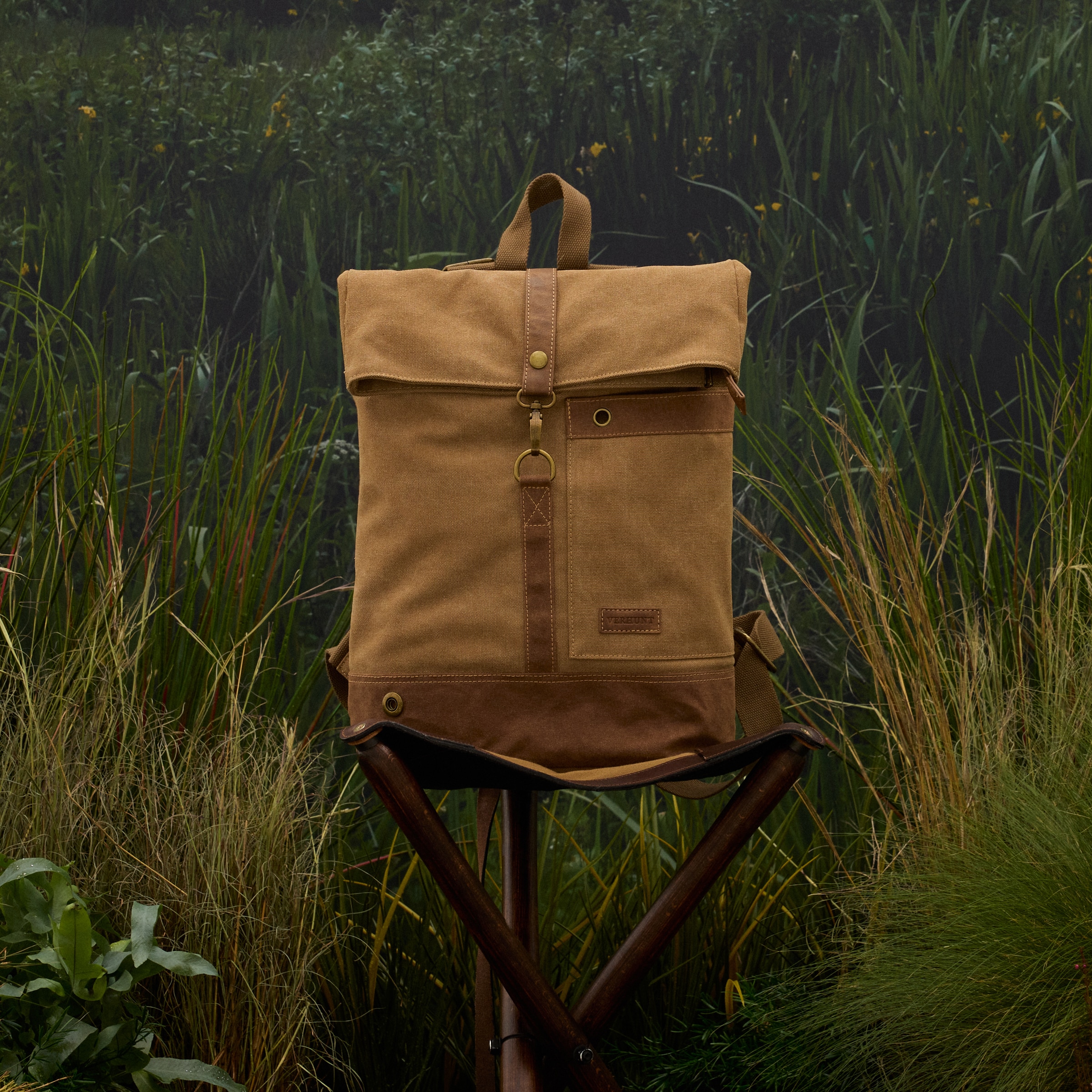 Mochila em Lona e Pele Bege-3