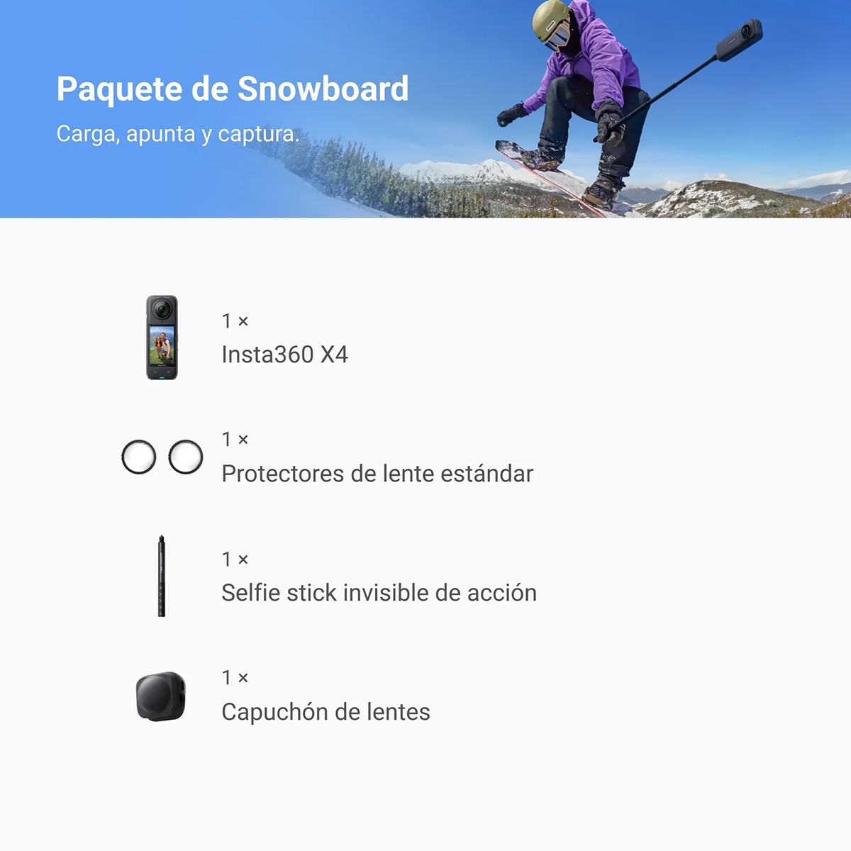 Cámara de acción Insta360 X4 Kit Snowboard 2