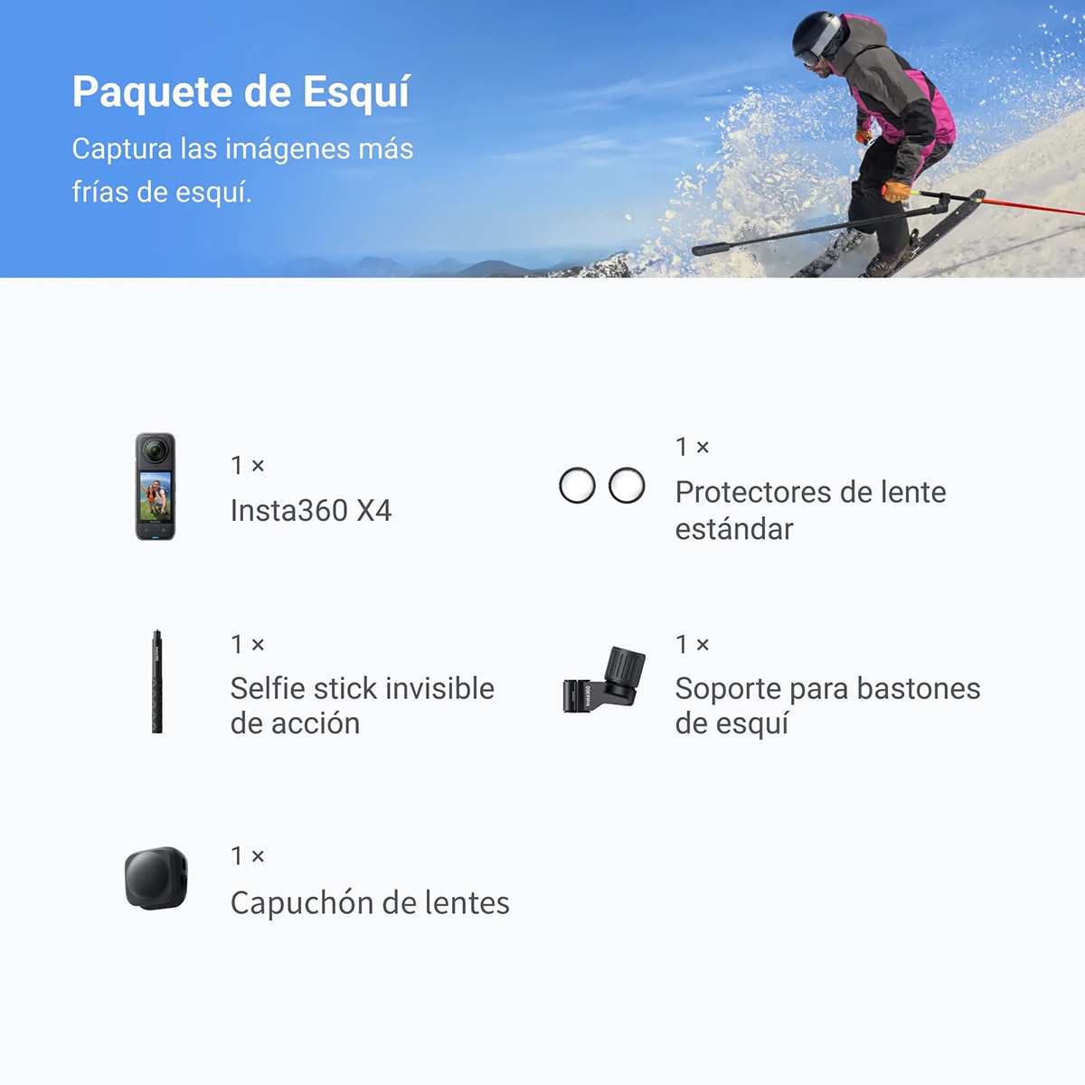 Cámara de acción Insta360 X4 Kit Esquí 2