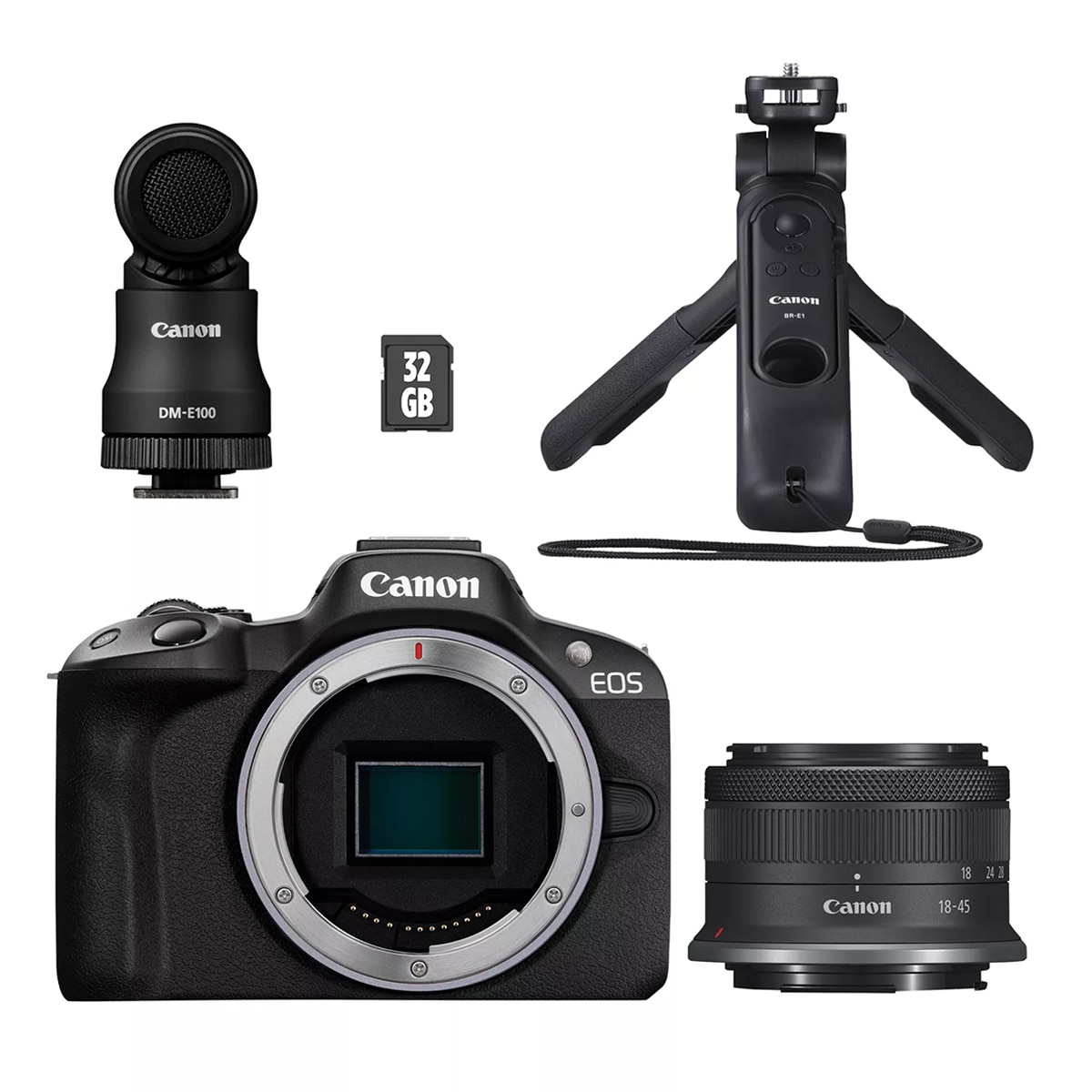 Cámara Evil Canon EOS R50 con Objetivo RF-S 18-45mm F4.5-6.3 IS STM + Kit para Videoblogueros Negro-2