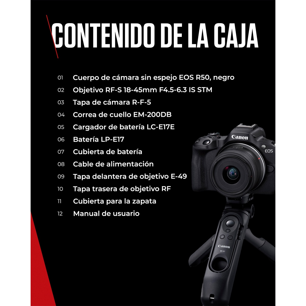 Cámara Evil Canon EOS R50 con Objetivo RF-S 18-45mm F4.5-6.3 IS STM + Kit para Videoblogueros Negro-10