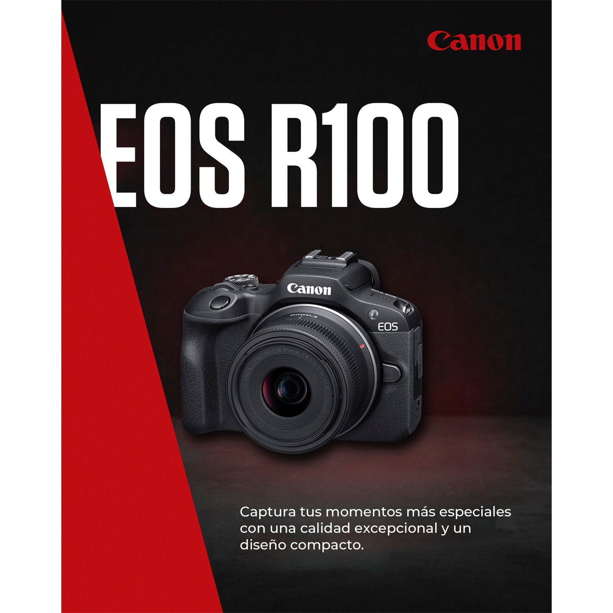 Cámara evil Canon EOS R100 con objetivo RF-S 18-45mm F/4.5-6.3 IS STM Negro-2