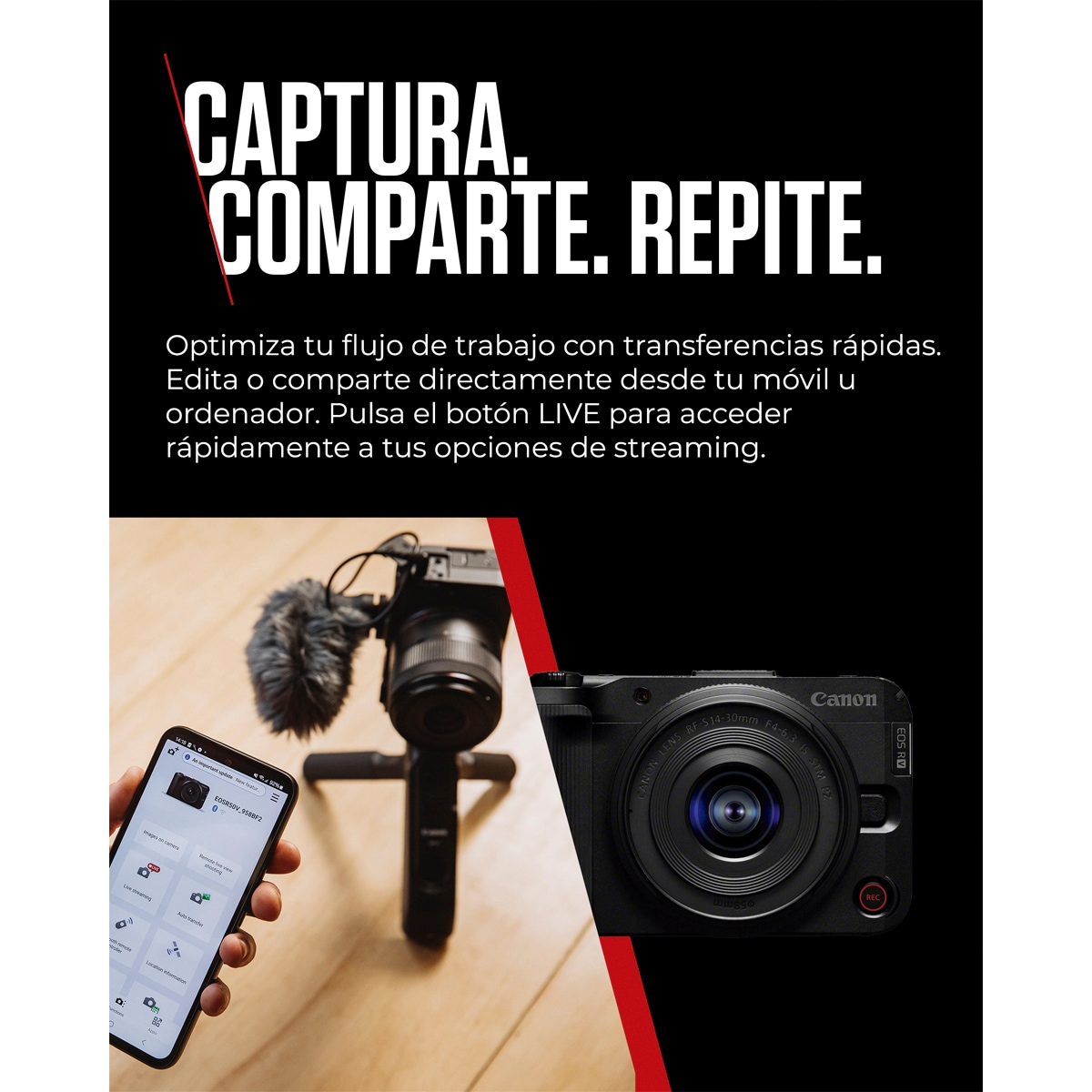 Cámara Evil Canon EOS R50 V con objetivo RF-S 14-30mm F4-6.3 IS STM PZ Negro-7