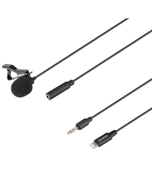 Micrófono de corbata BOYA BY-M2 con clip para iPhone - Negro Negro-3