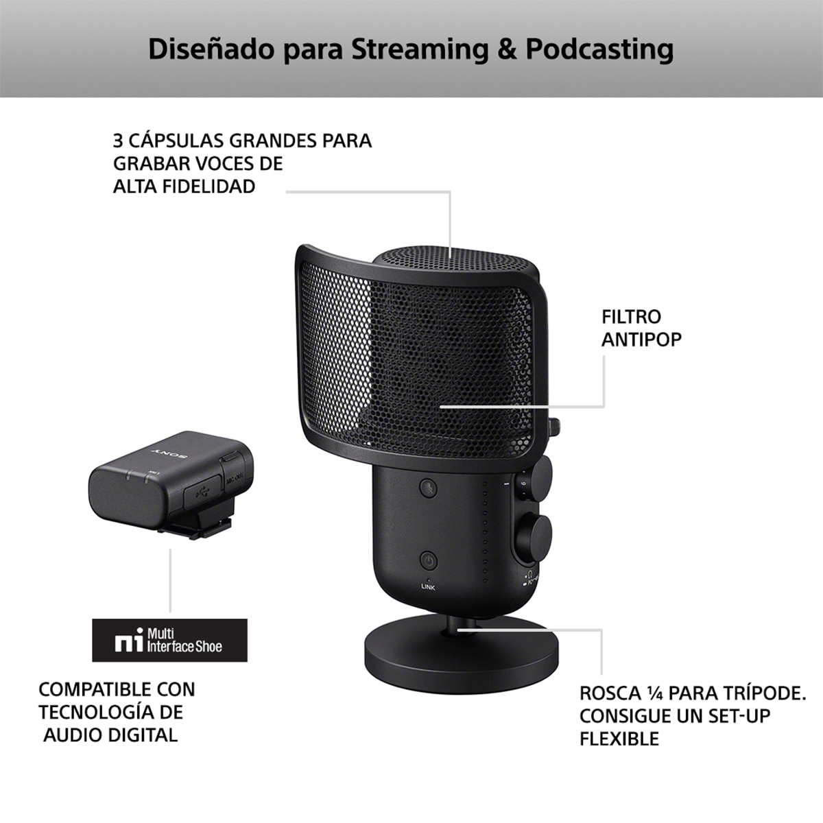 Micrófono inalámbrico para streaming Sony ECM-S1 Negro-3