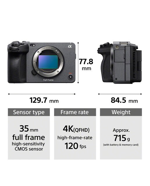 Sony Cinema Line FX3 cámara Evil Full Frame cuerpo con sensor CMOS Exmor R ideal para grabación de cine profesional (ILMEFX3.CEC) - Negro Negro-4