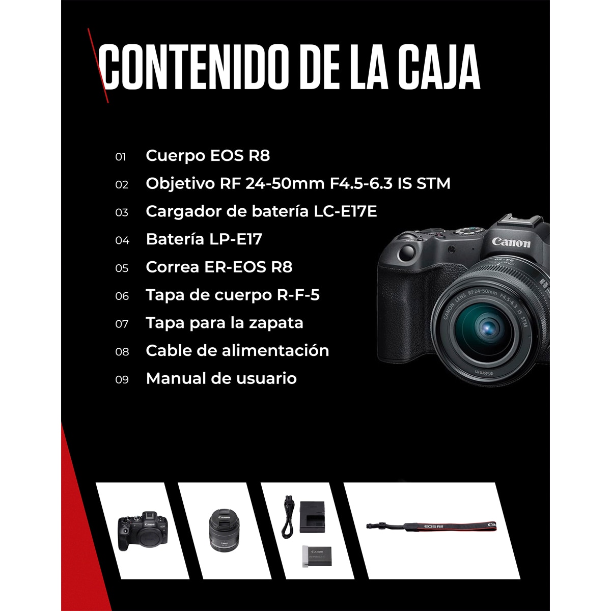 Cámara Evil Canon EOS R8 con Objetivo RF 24-50mm F4.5-6.3 IS STM Negro-7