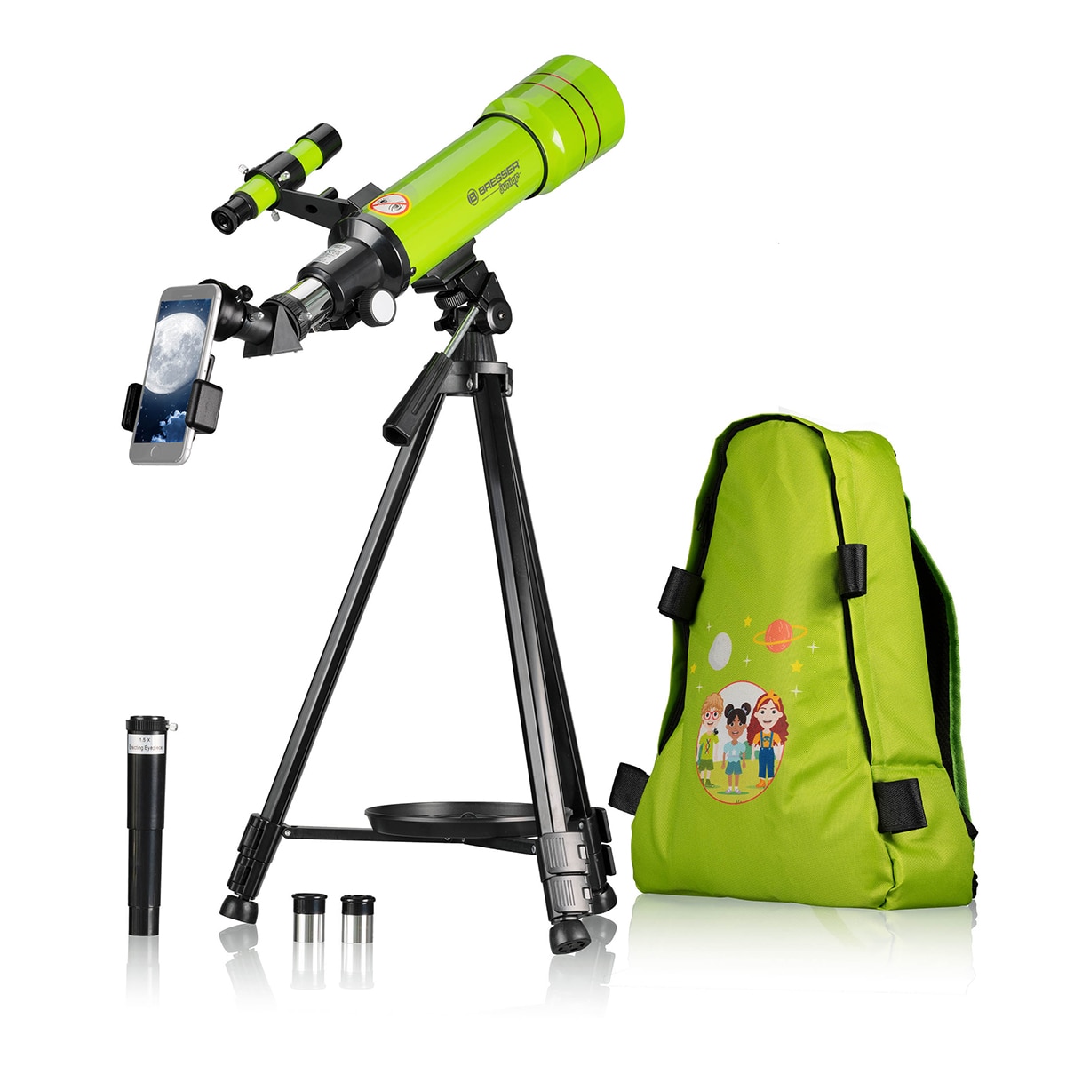 Telescopio Refractor Bresser 70/400 Junior con mochila y diversos accesorios Verde-2