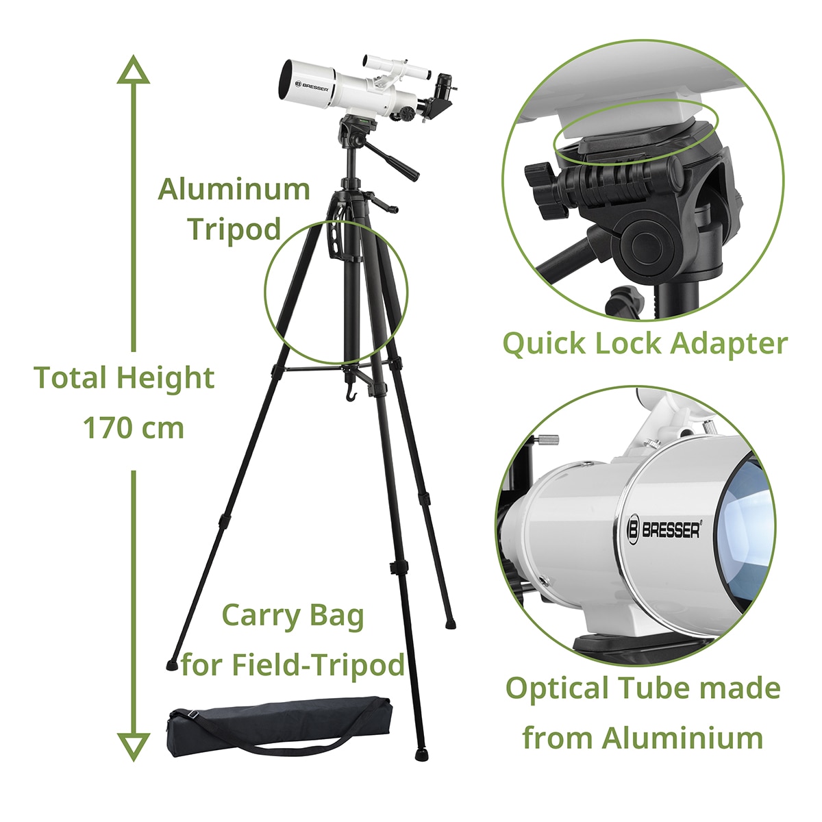 Telescopio Refractor Bresser 70/350 para observación astronómica y de la naturaleza Blanco-2