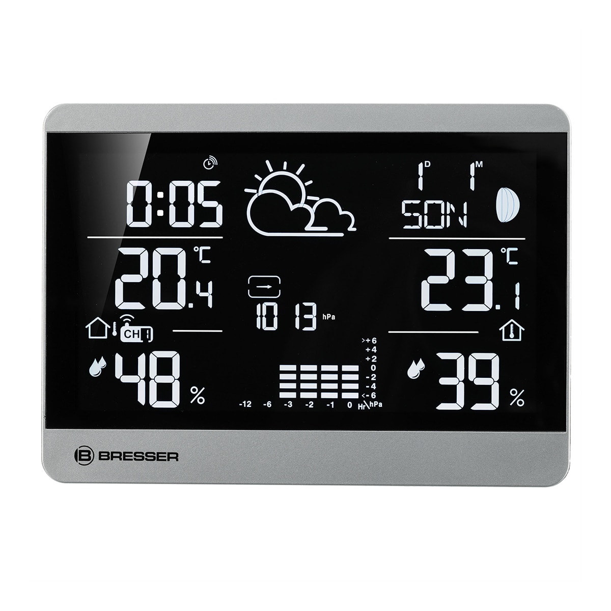 Estación Meteorológica Inalámbrica Bresser con medición de datos precisos, con pantalla elegante y simple Plata-2