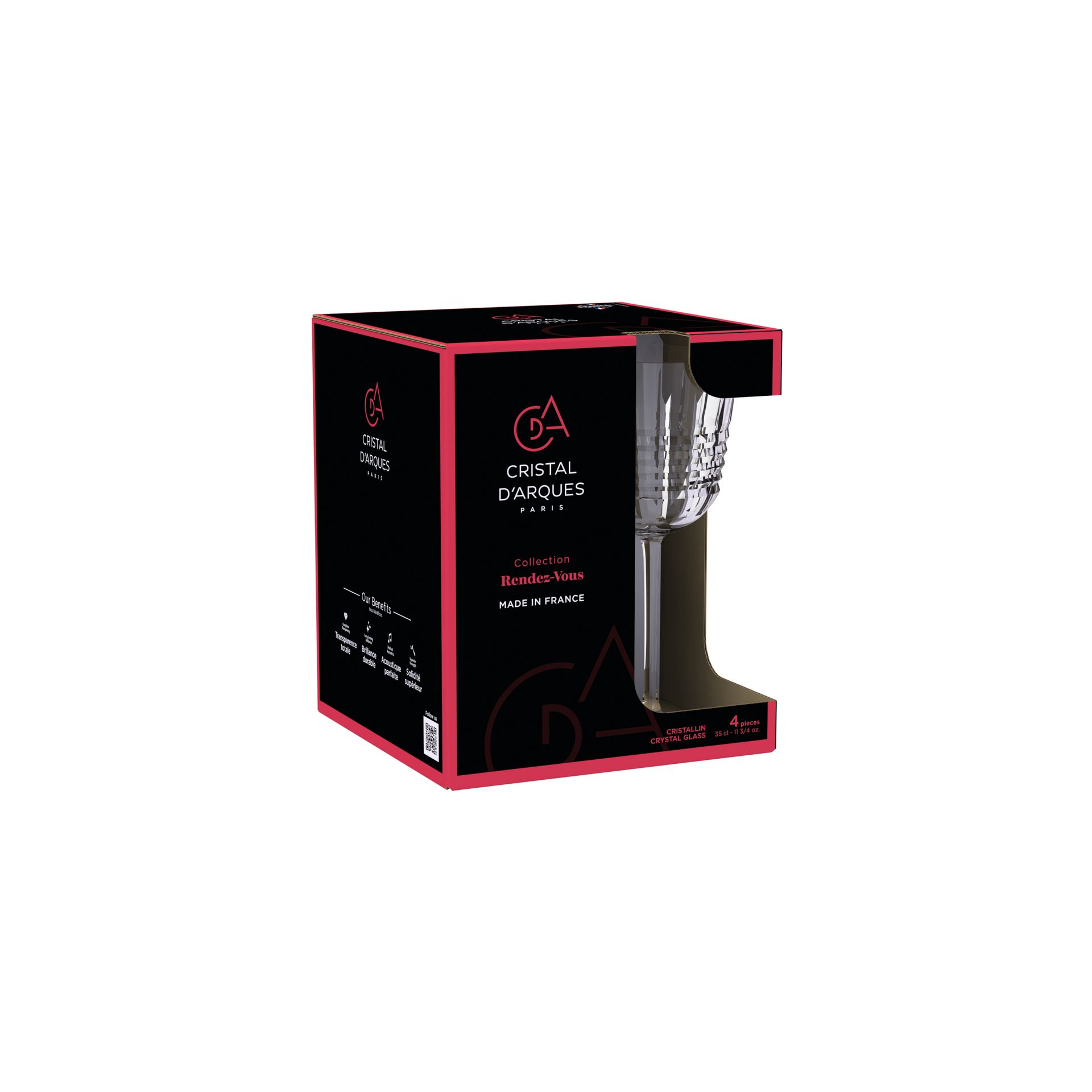 Conjunto de 4 Copos de Vinho de Cristal Rendez-Vous Transparente-2