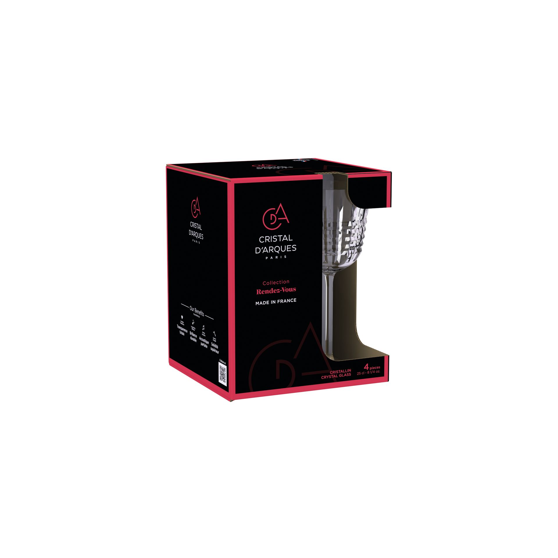 Conjunto de 4 Copos de Vinho de Cristal Macassar Transparente-2