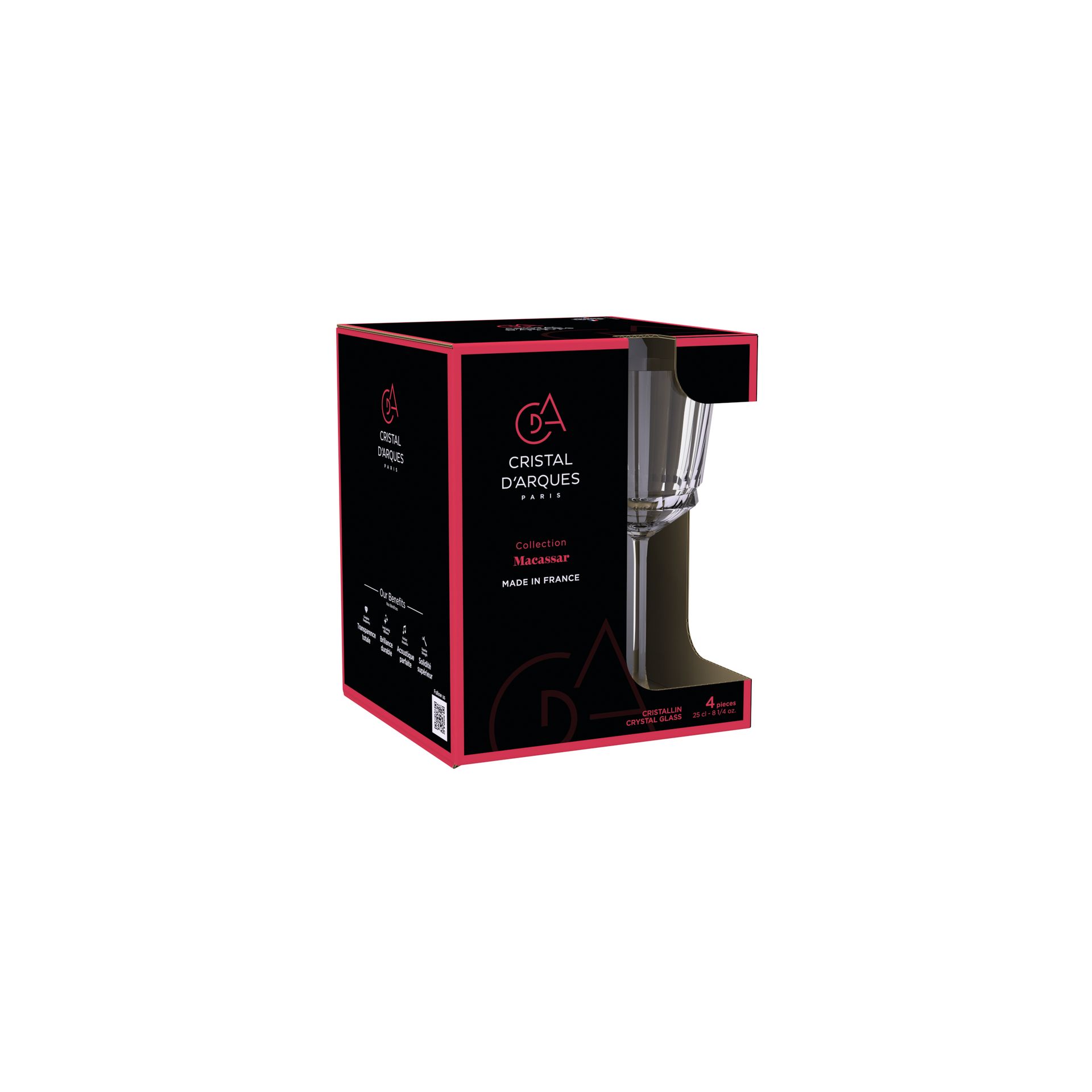 Conjunto de 4 Copos de Vinho de Cristal Macassar Transparente-2