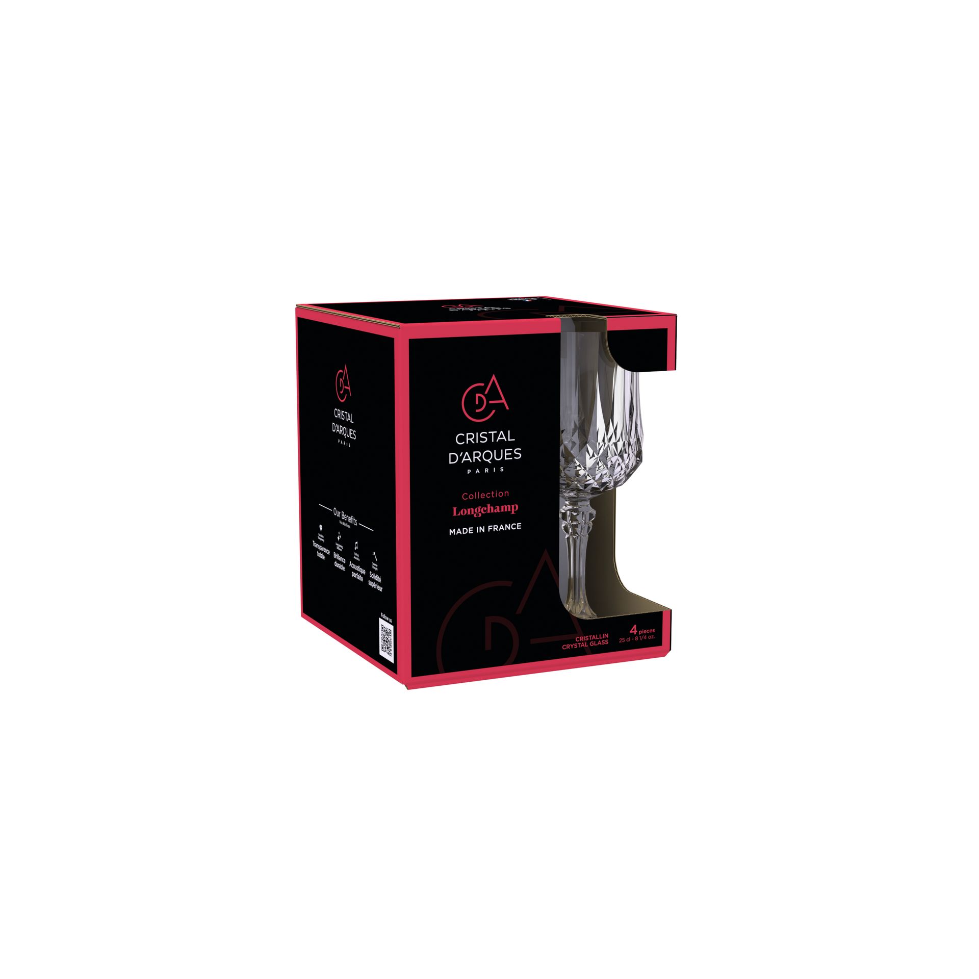 Conjunto de 4 Copos de Vinho de Cristal Longchamp Transparente-2