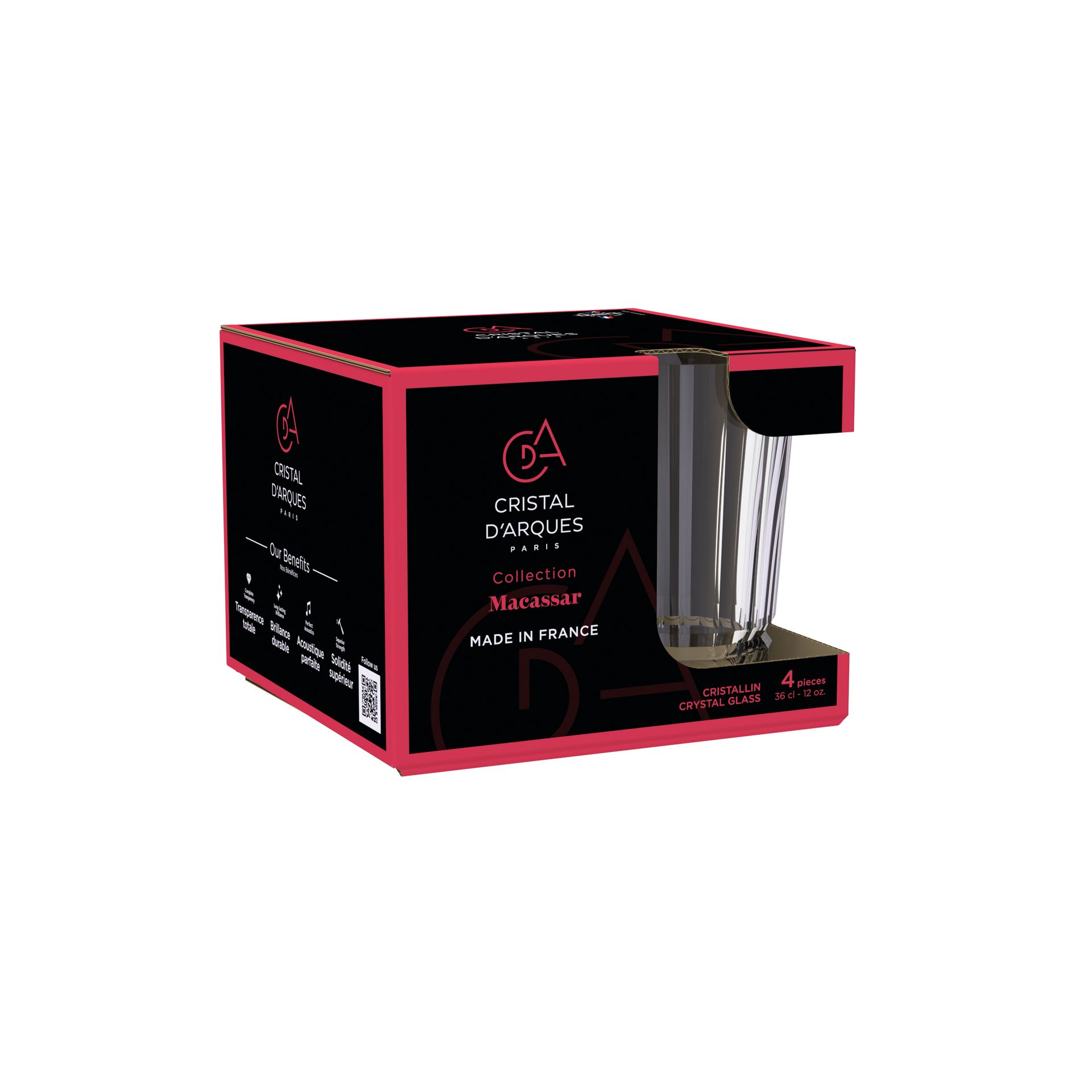 Conjunto de 4 Copos Altos de Cristal Macassar Transparente-2