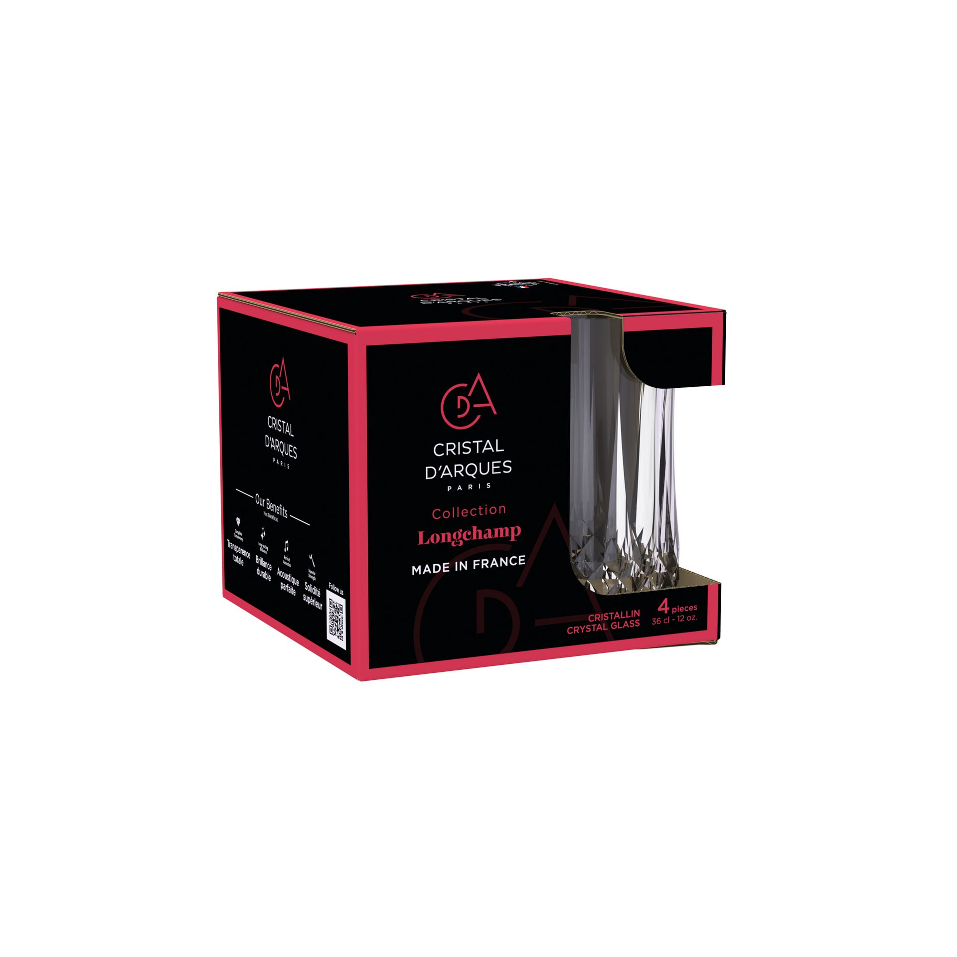 Conjunto de 4 Copos Altos de Cristal Longchamp Transparente-2