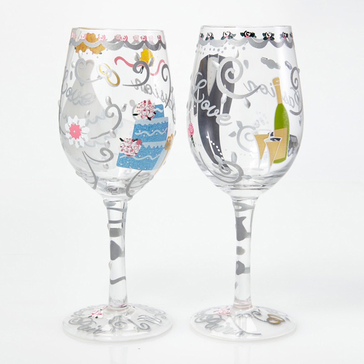 Jogo de 2 copos de vinho Noivos Bride&Groom Lolita Cinzento-claro-3