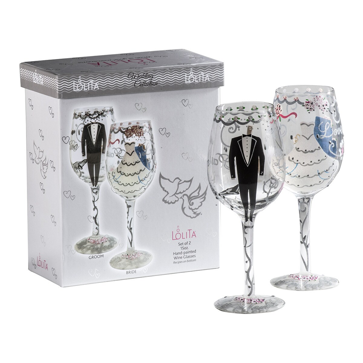 Jogo de 2 copos de vinho Noivos Bride&Groom Lolita Cinzento-claro-4