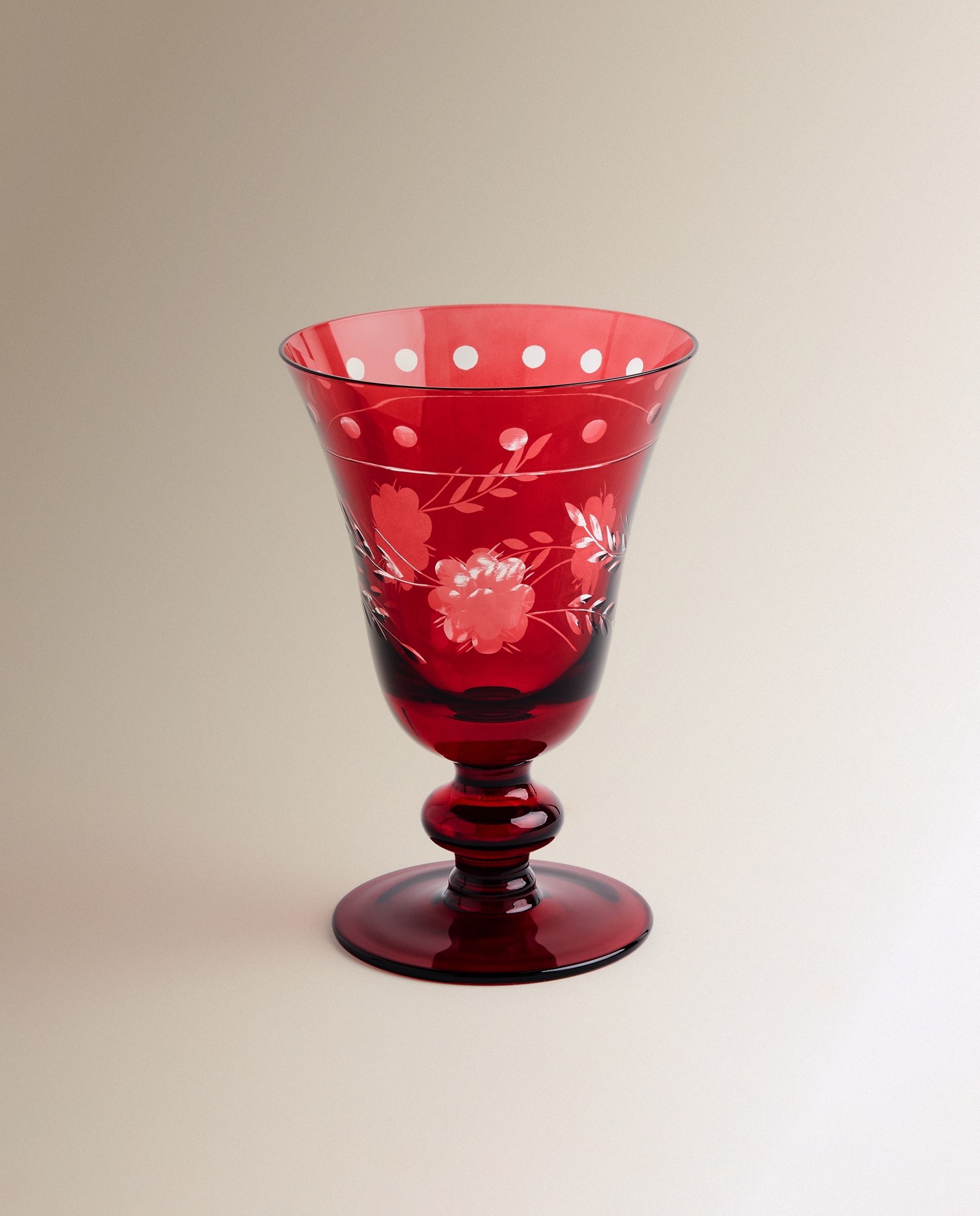 Copa de vino de cristal tallada a mano Fleury - Rojo Rojo-2