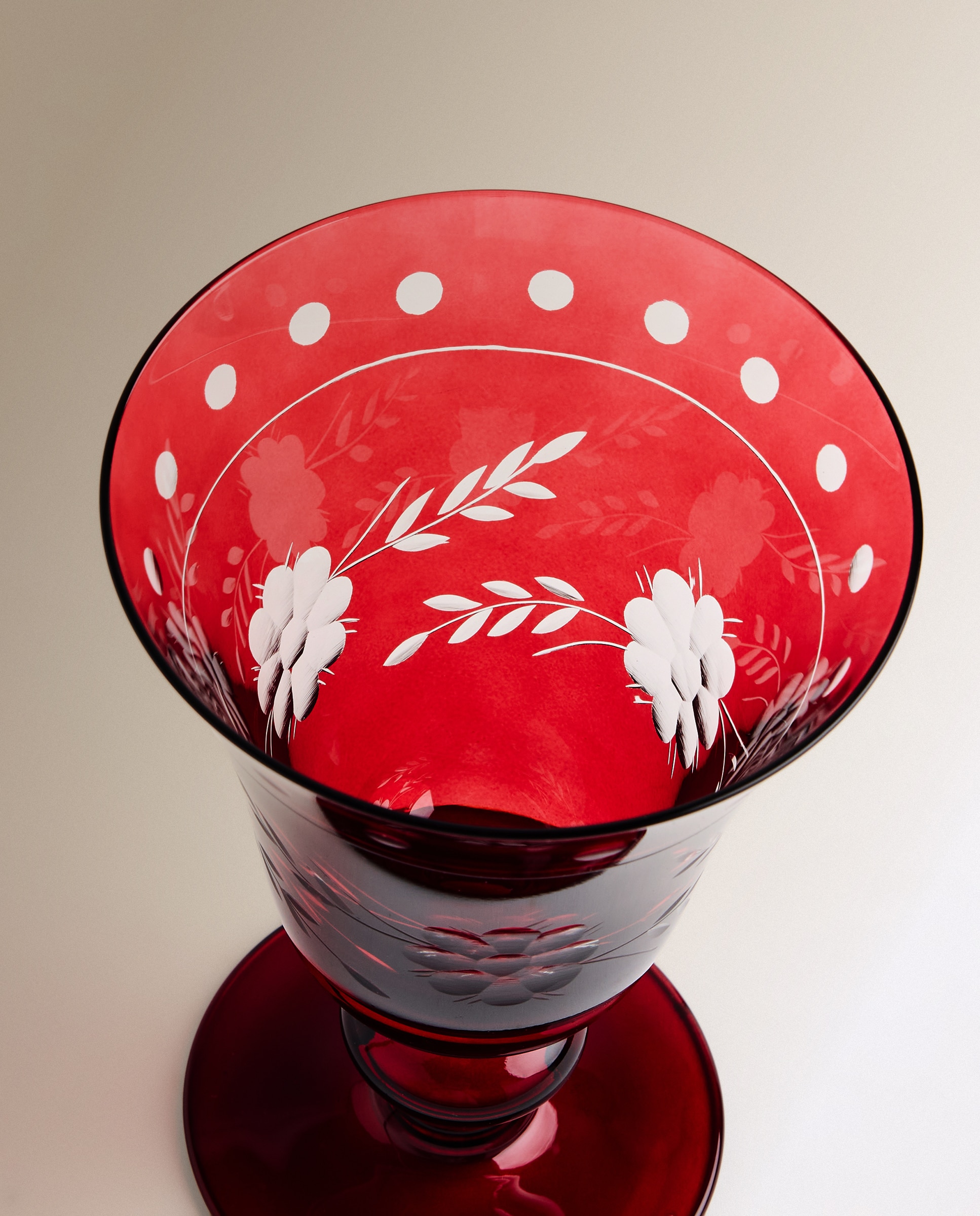 Copa de vino de cristal tallada a mano Fleury - Rojo Rojo-3