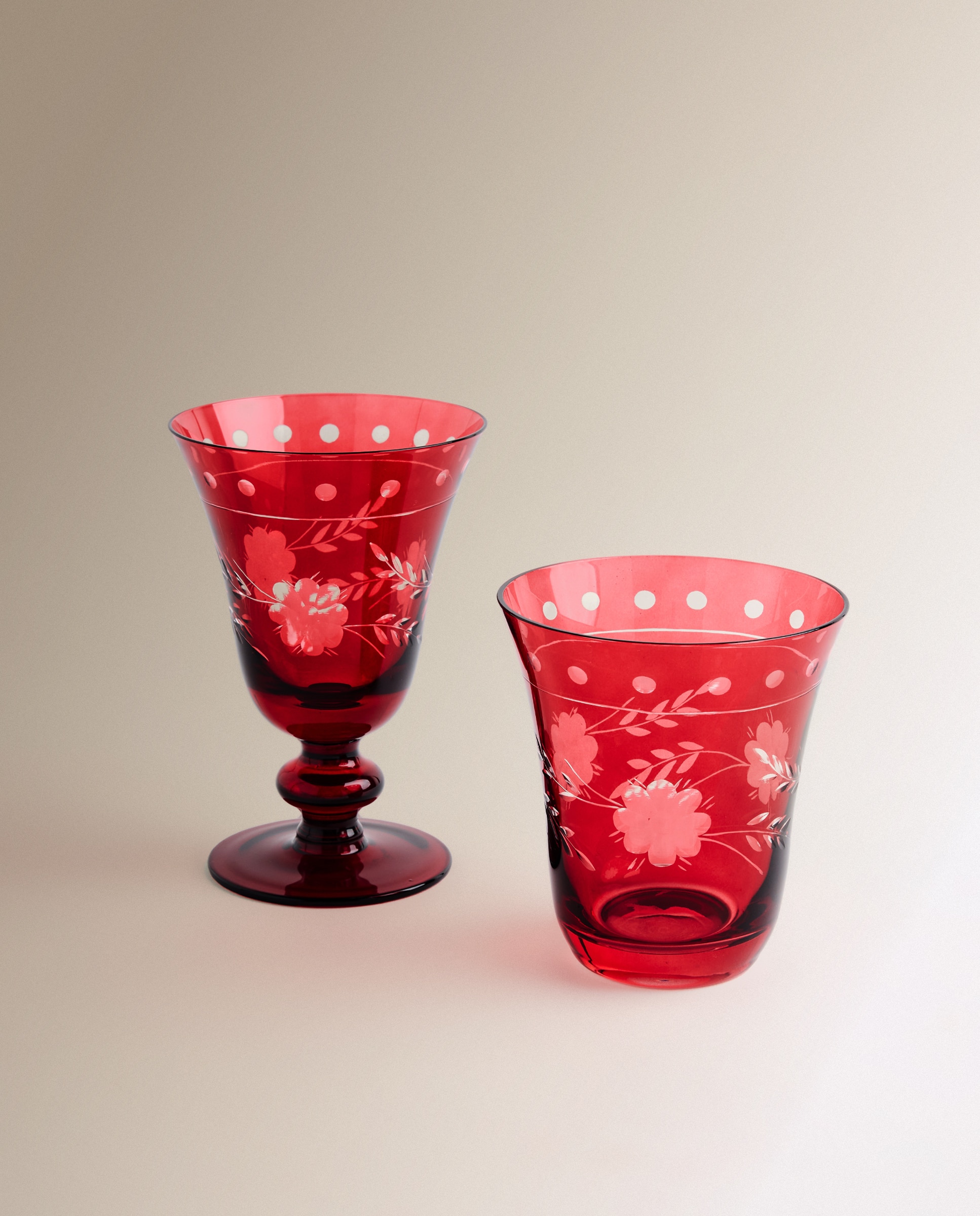 Copa de vino de cristal tallada a mano Fleury - Rojo Rojo-5