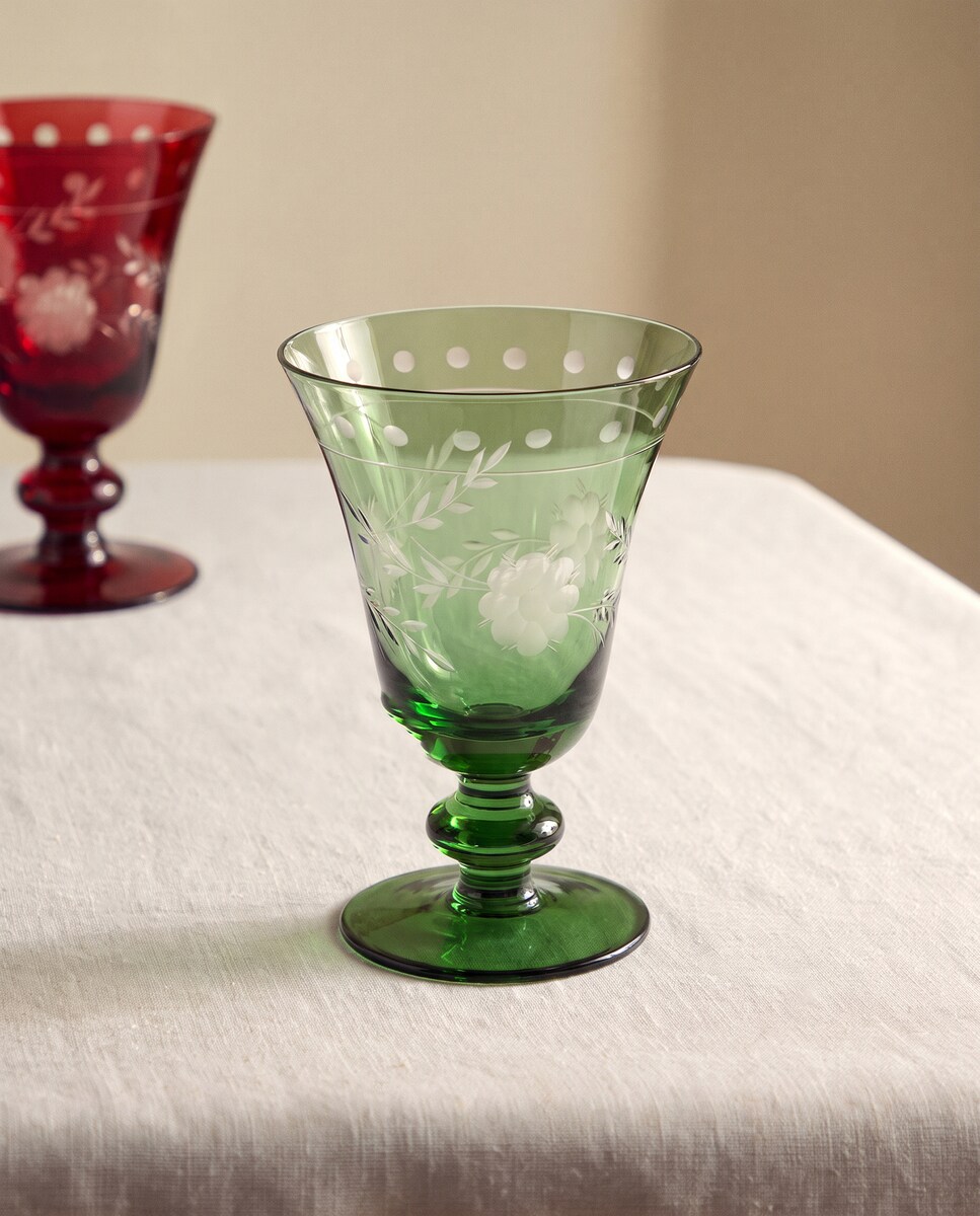 Imagen 0 de Copa de vino de cristal tallada a mano Fleury Verde