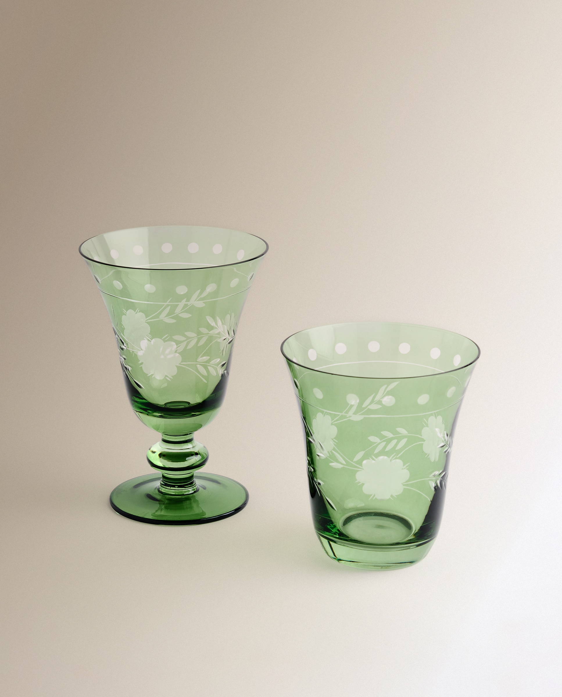 Copa de vino de cristal tallada a mano Fleury - Verde Verde-5