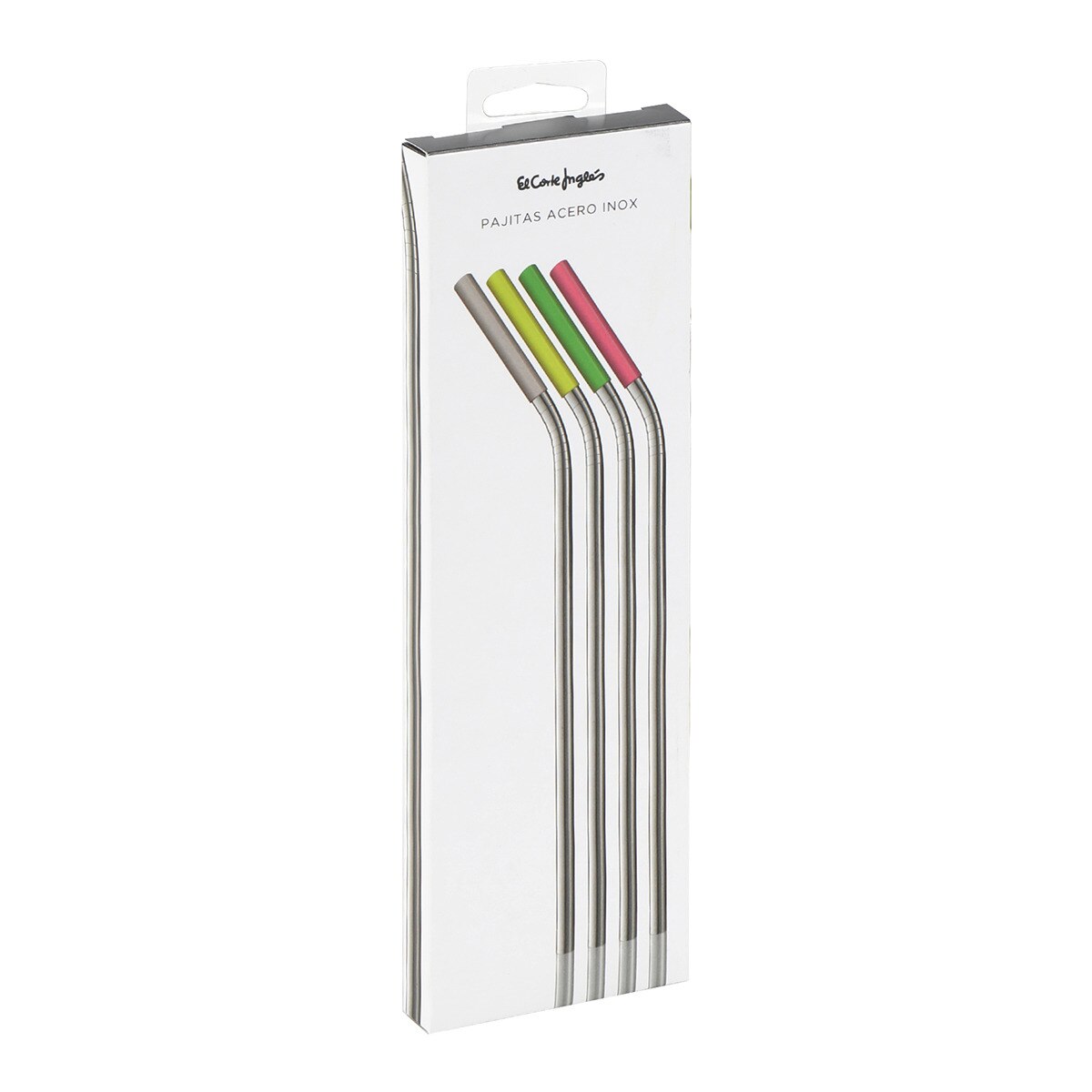 Juego de 4 pajitas de acero inoxidable con cepillo Pop El Corte Inglés Acero-3