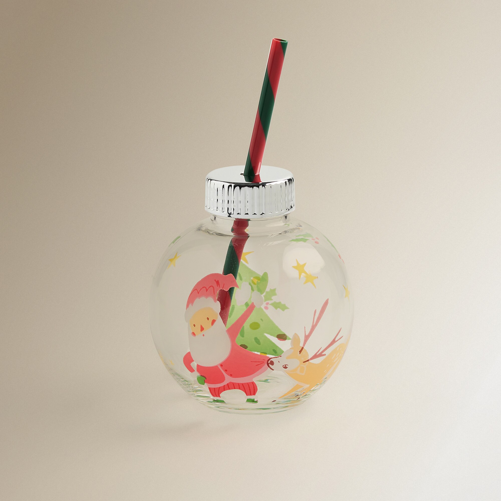 Vaso bola con pajita Papá Noel Navidad Rojo-2