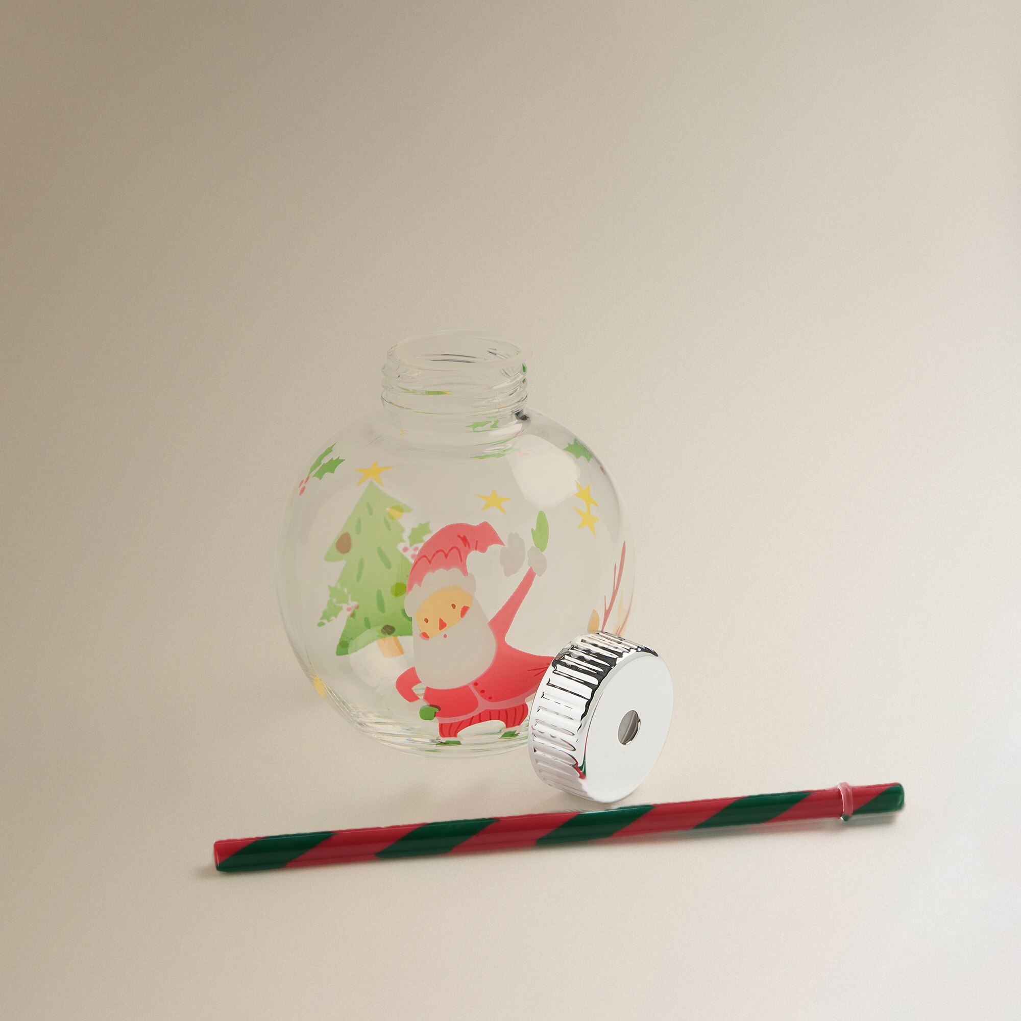 Vaso bola con pajita Papá Noel Navidad Rojo-5