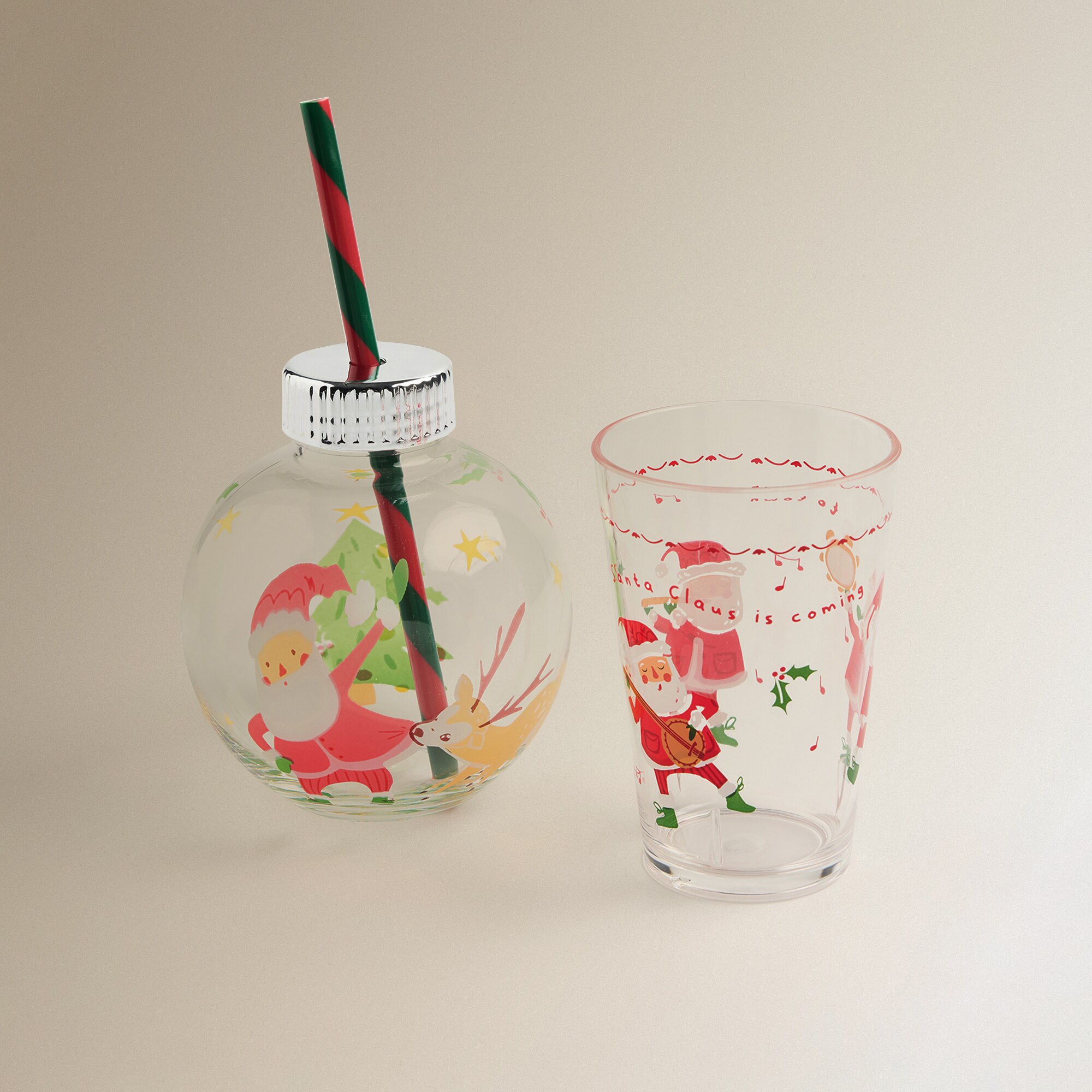 Vaso bola con pajita Papá Noel Navidad Rojo-6