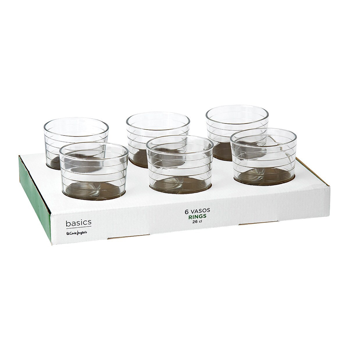 Set de 6 vasos de agua Rings Basics El Corte Inglés Cristal-3