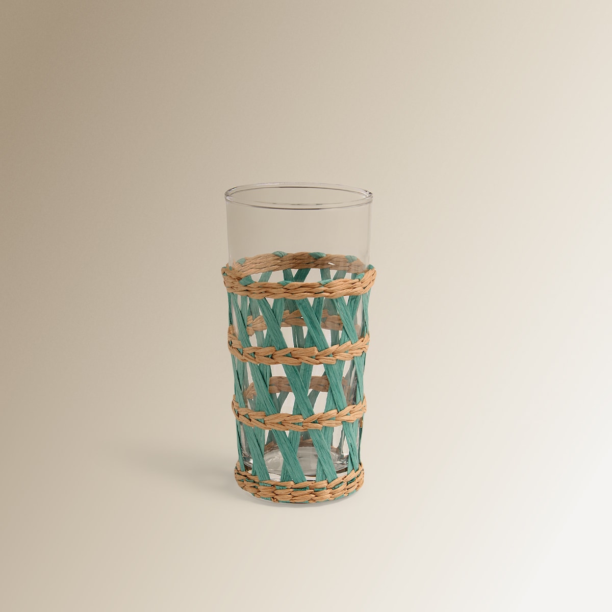 Copo de Água Alto de Vidro Trança Azul-turquesa-1