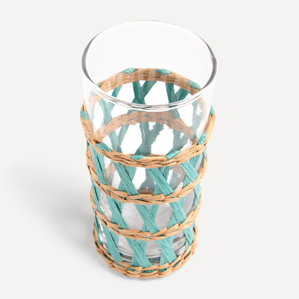 Copo de Água Alto de Vidro Trança Azul-turquesa-2