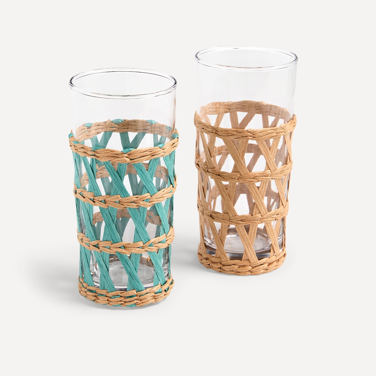 Copo de Água Alto de Vidro Trança Azul-turquesa-3