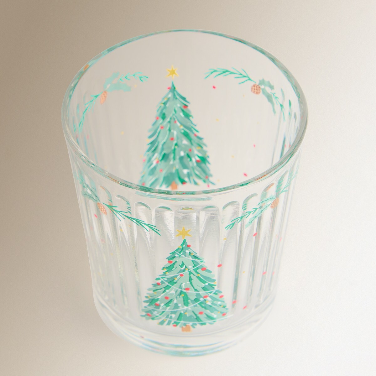 Vaso de agua de vidrio Árbol Navidad Verde-3