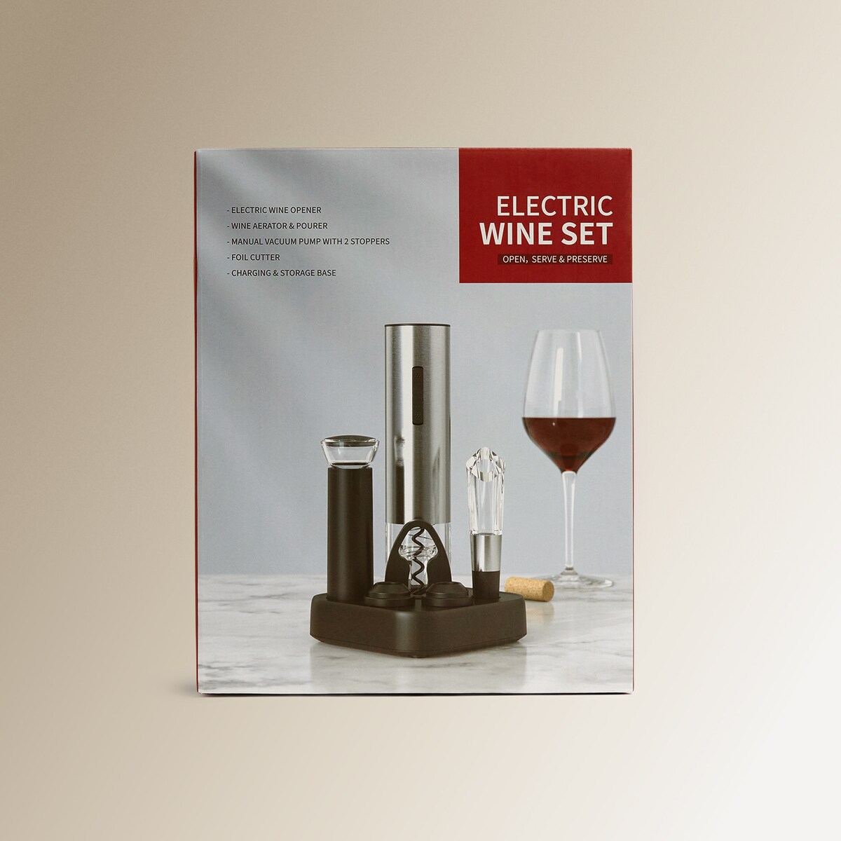 Set Premium 6 accesorios de vino + base Vinobile El Corte Inglés Acero-6