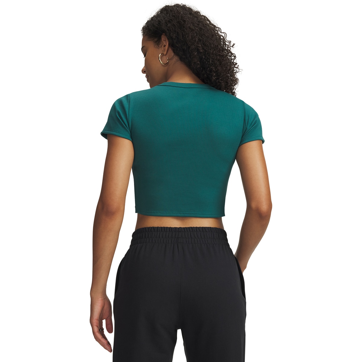 T-shirt Casual de Mulher UA Rival Rib Baby Tee Verde-escuro-2