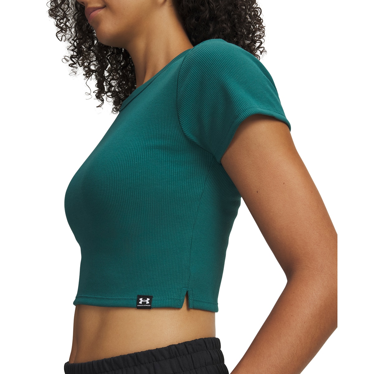 T-shirt Casual de Mulher UA Rival Rib Baby Tee Verde-escuro-3