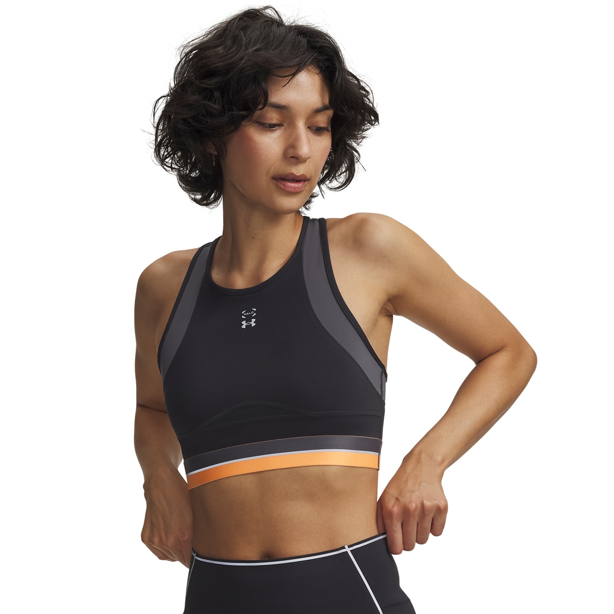 T-shirt de Running de Mulher UA Halo Run Crop Tank Cinzento-escuro-1